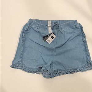 Girls Light Blue Ruffle-Trim Elastic Waist Shorts